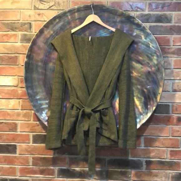 Free People Sweaters - New Free People chunky knit hooded tie waist large lapel cardigan sweater coat